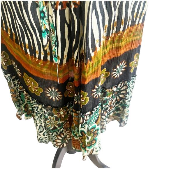 Forbidden Safari Print Dress Midi Size Medium Studded Neckline Tan Black Hippie - Picture 8 of 13